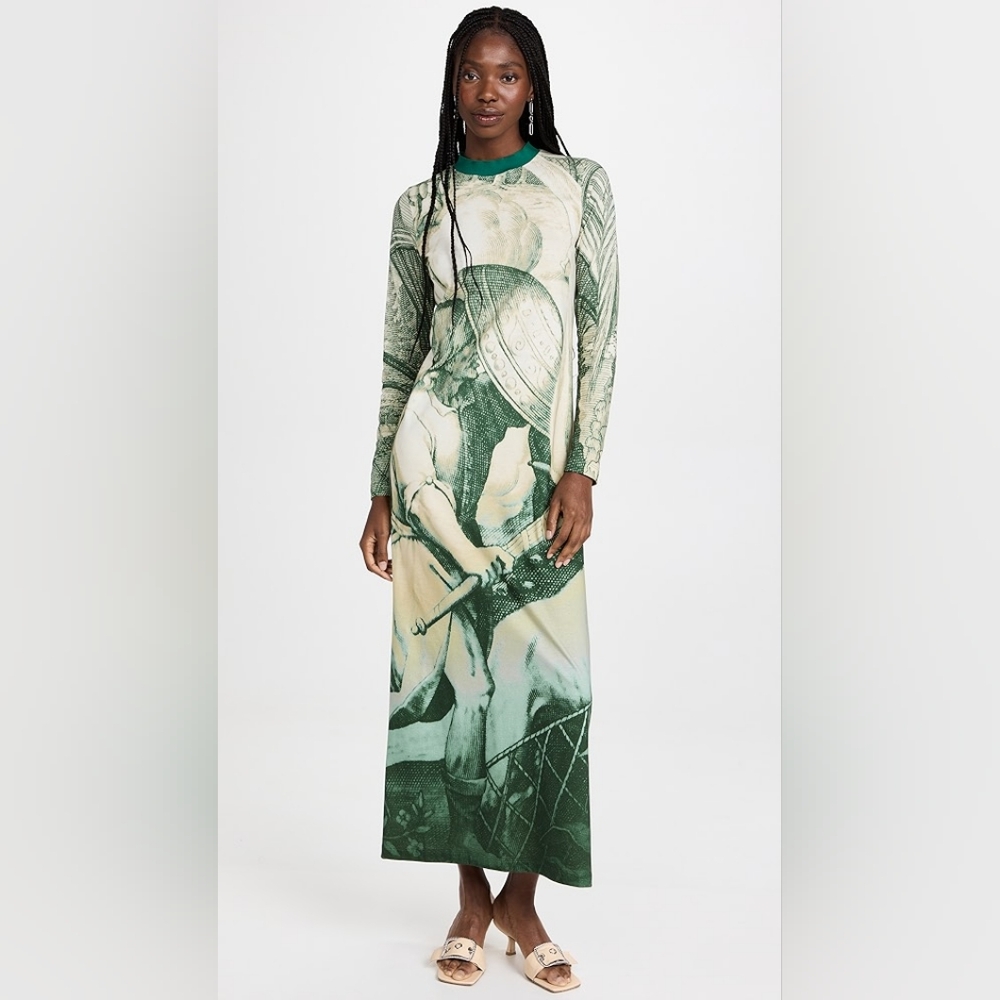 Nwot FRS Idro Maxi Sheath Dress Xs Cotton Sheath With Gladiator Lions Scene Rare